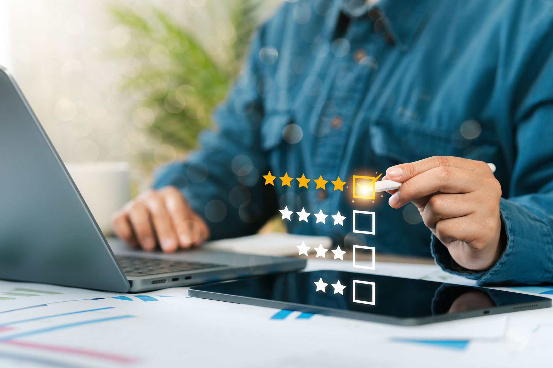 Concept business rating concept for customers, customer satisfaction, service, quality assurance, warranty, standard and ISO certification. Service experience through online application.