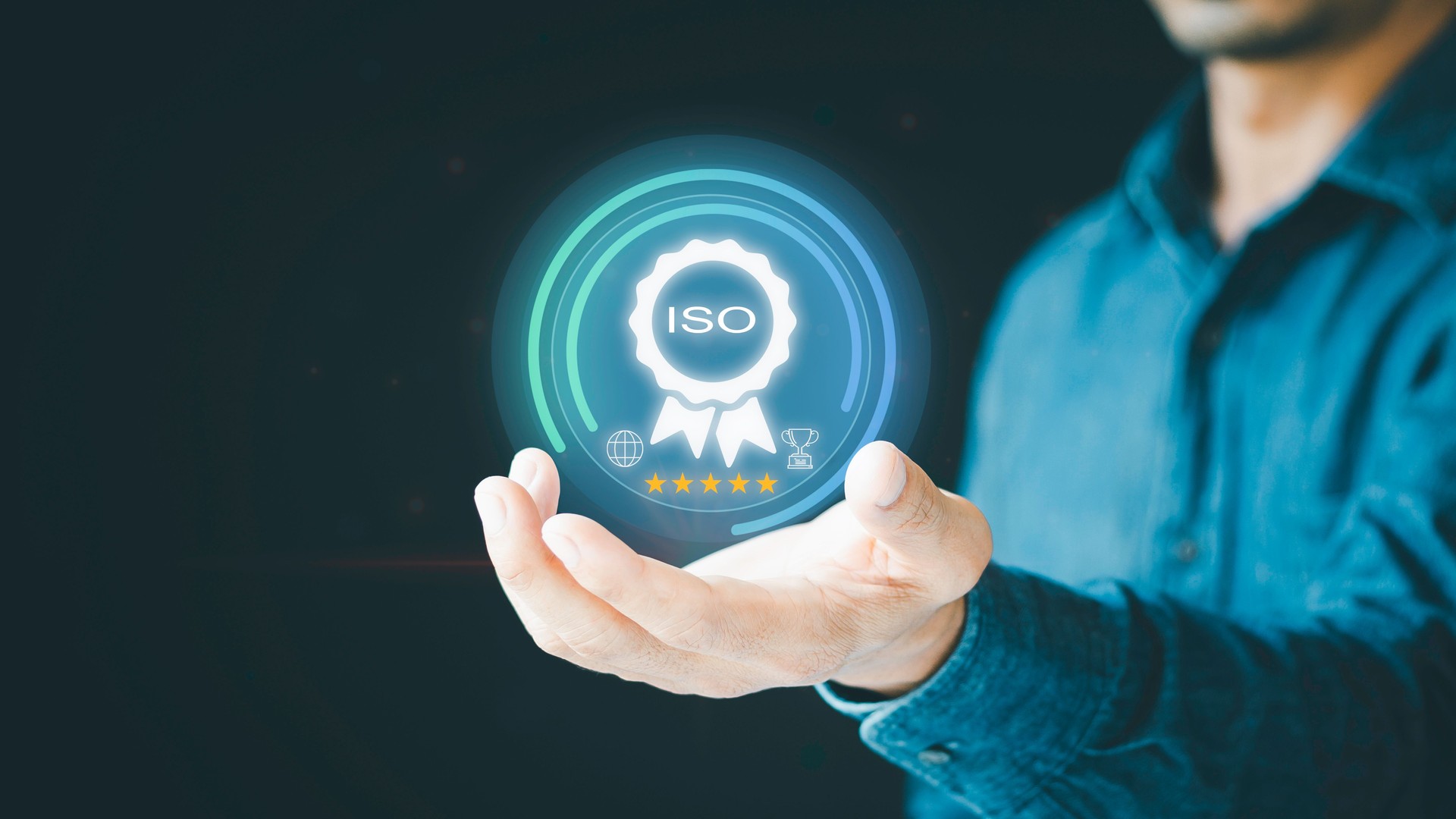 Hand shows the sign of the top service, Quality Assurance  Control Concept showing certified standard process product warranty and quality improvement technology for ISO satisfaction of the customer.