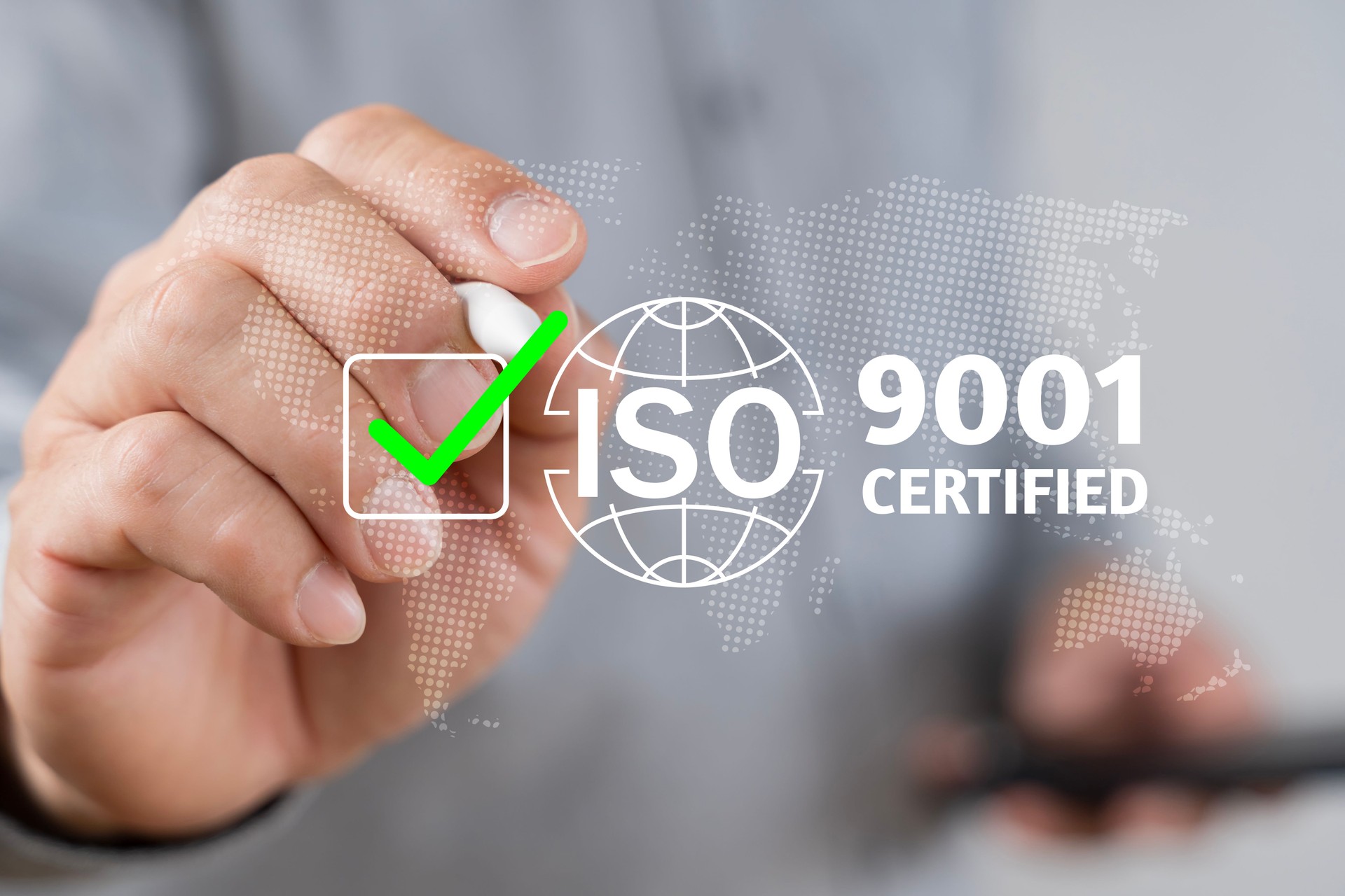 ISO 9001 Standard certification standardisation quality control concept, businessman choose