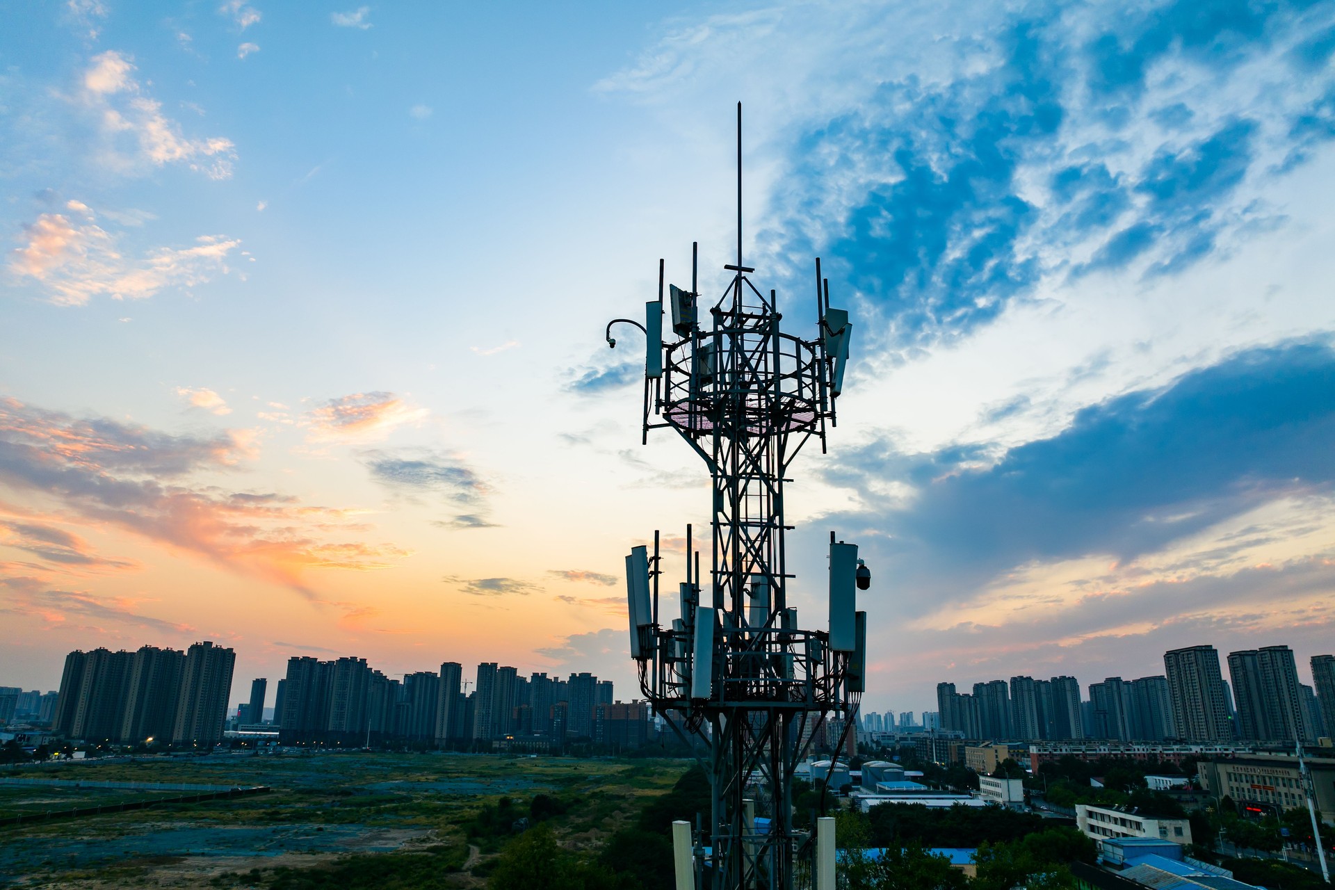 Cellular communications tower in the morning
